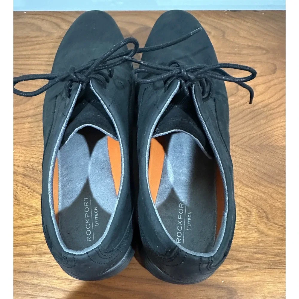 Rockport Garett Plain Toe Oxford Shoes Mens 13W Black Nubuck Leather CI5547